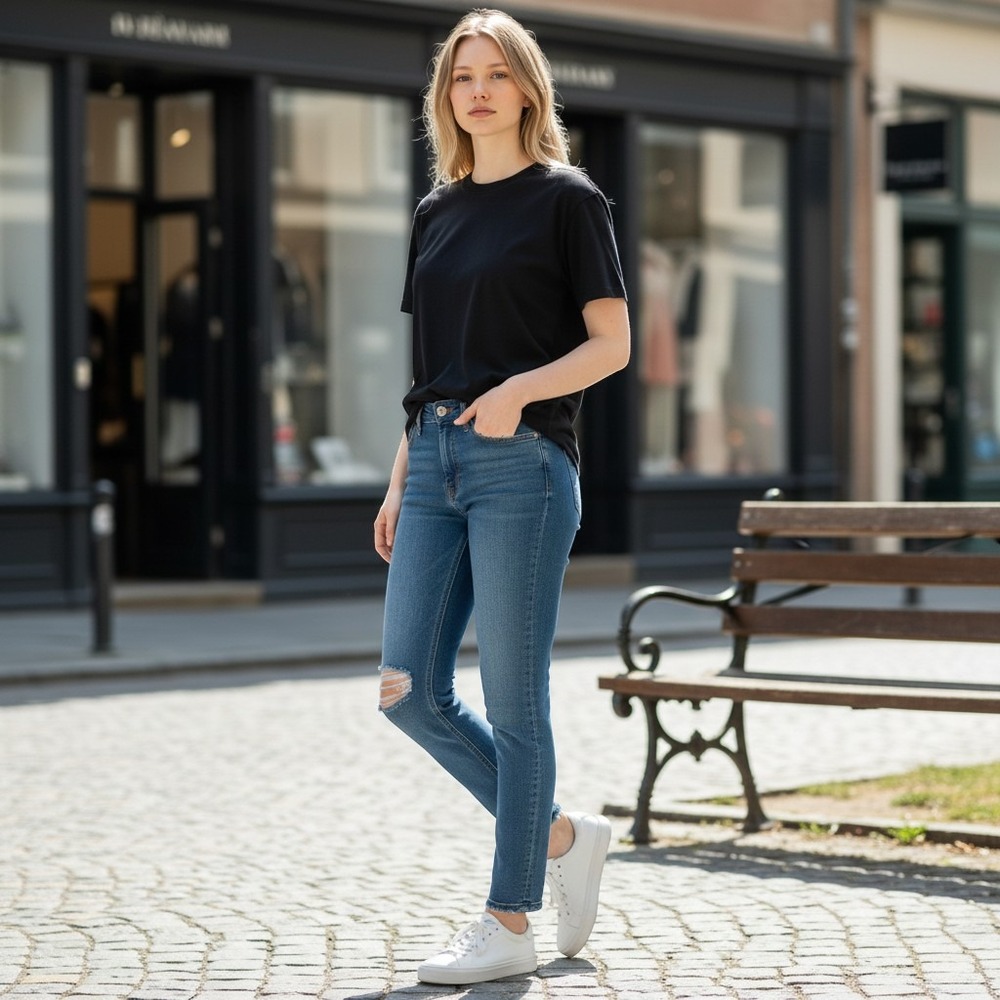 Madewell Size 26P (24"Waist) High-Rise Skinny Jean Raw-Hem‎ Distressed #J6546